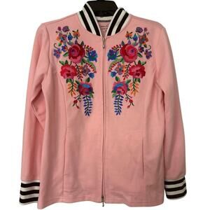 Línea Leisure Pink Embroidered Cotton Blend Track Jacket Size XS Vintage 90s